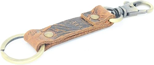 JJNUSA Patrón de flor de llavero de cuero marrón con soporte fácil de los cordones de la muñeca de la llave del cierre, Marrón