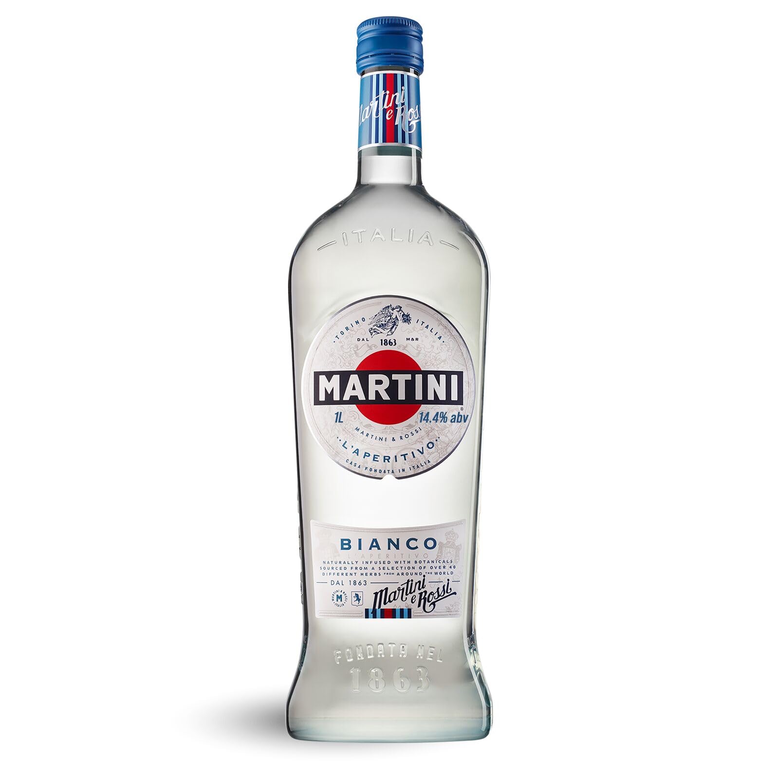 MARTINI Bianco weißer weinhaltiger Aperitif, 14,4% vol., 100cl / 1L, angereichert mit aromatischen Kräutern und Blumen