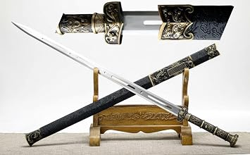 LOONGSWORD Chinese Han jian Sword RealForged Hollow Blade,Alloy Fittings,PU Scabbard Length 40"