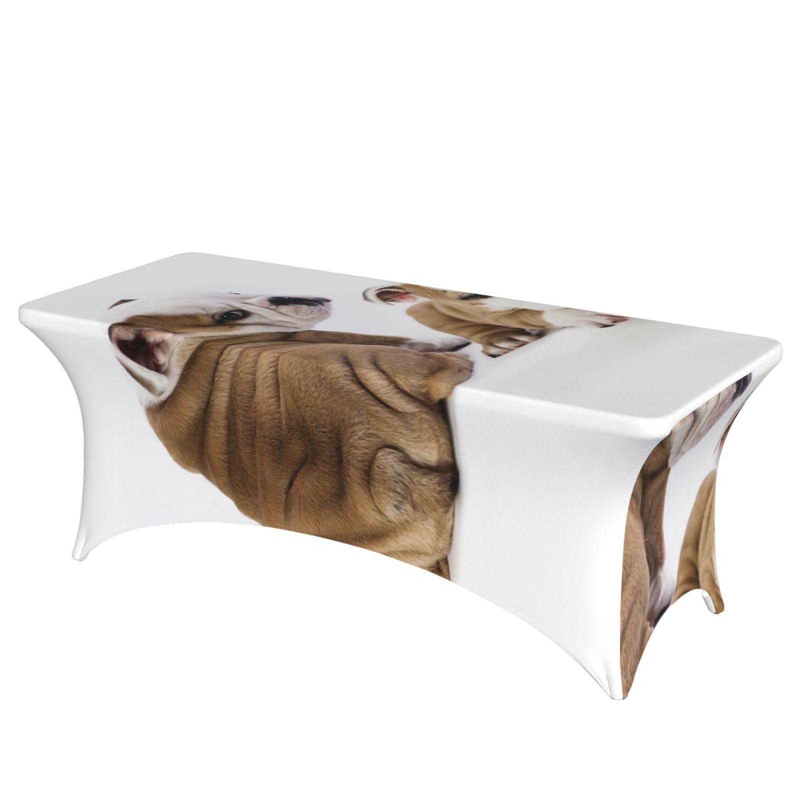 DCEHGEW 6FT Spandex Rectangular Table Cloth, Two Cute Bulldog Dogs Printed Fitted Elastic Tablecloths Washable Table Cover for Event, Wedding, Banquet & Party