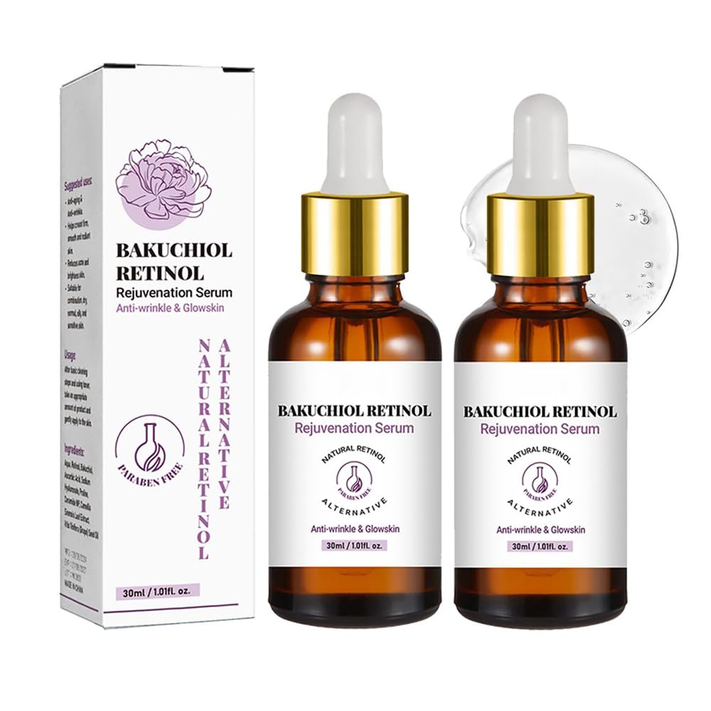 Generic Bakuchiol Retinol Serum, 2 PCS Retinol Rejuvenation Serum for Anti Aging & Reduce Wrinkles, Fine Lines & Sagging, Moisturising Skin, 2.02 fl.oz