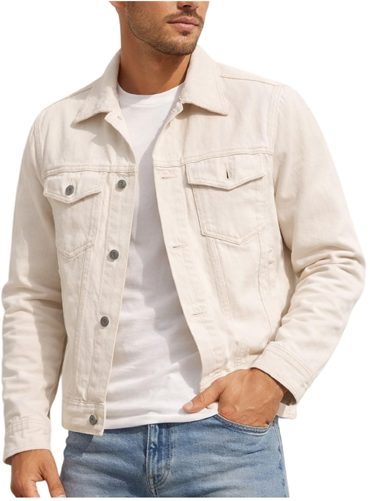 Giacca classica da uomo in denim, leggera, casual, in jeans