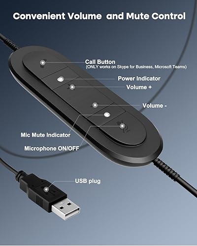 Miniatura 6 de MKJ Auriculares USB con micrófono para PC, auriculares estéreo para computadora con micrófono de cancelación de ruido para portátil MAC, auriculares