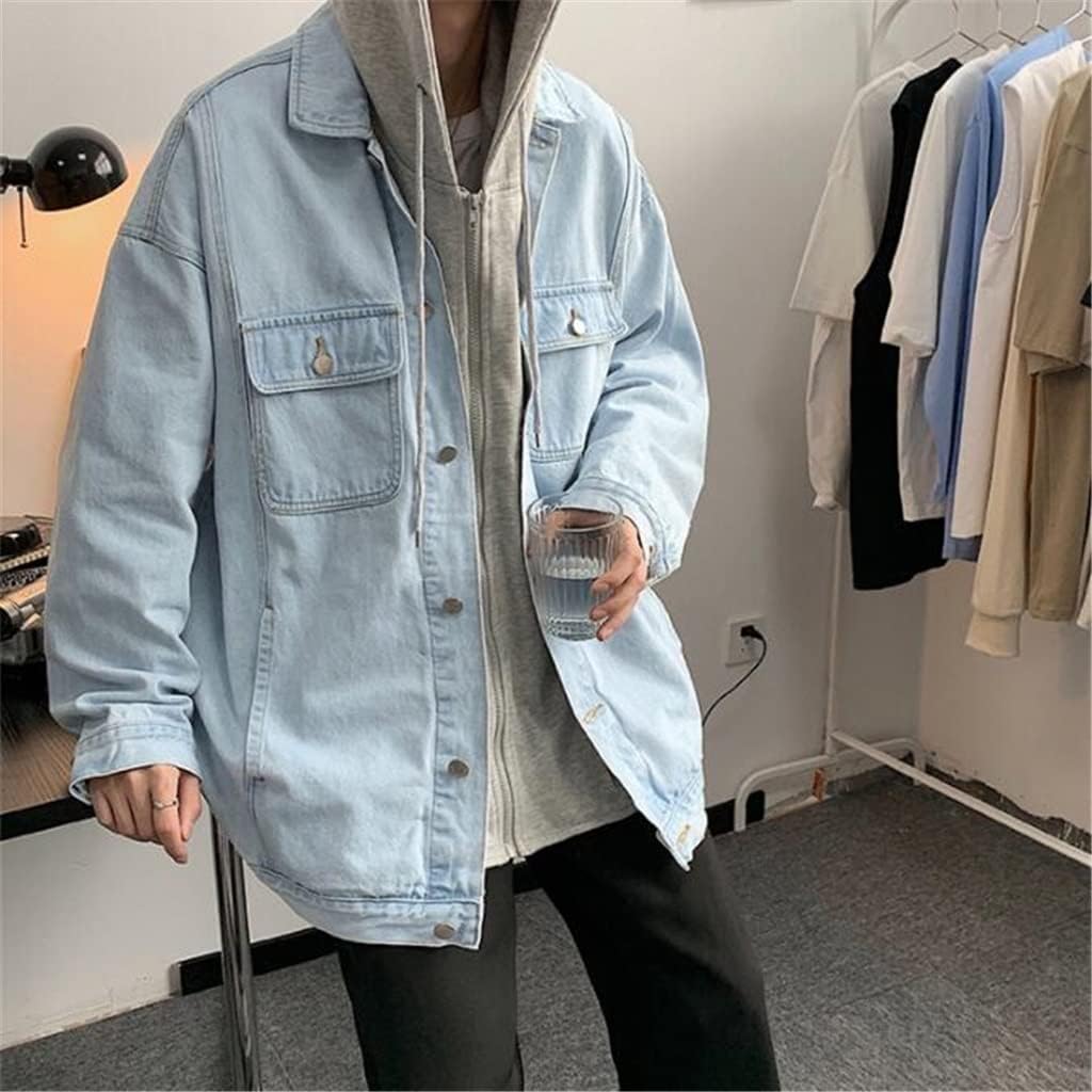 Fake Two Denim Jacket Hooded Male Trendy Loose Cargo Is Versatile