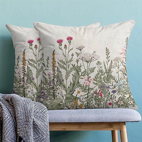 Kkvee Flower Throw Pillow Covers 16X16 Set Of 2, Flowers Pillow Cushion Cases, Modern Decorative Square Pillowcovers For Sofa Couch Bedroom Living Room Car Seat #TOP1
