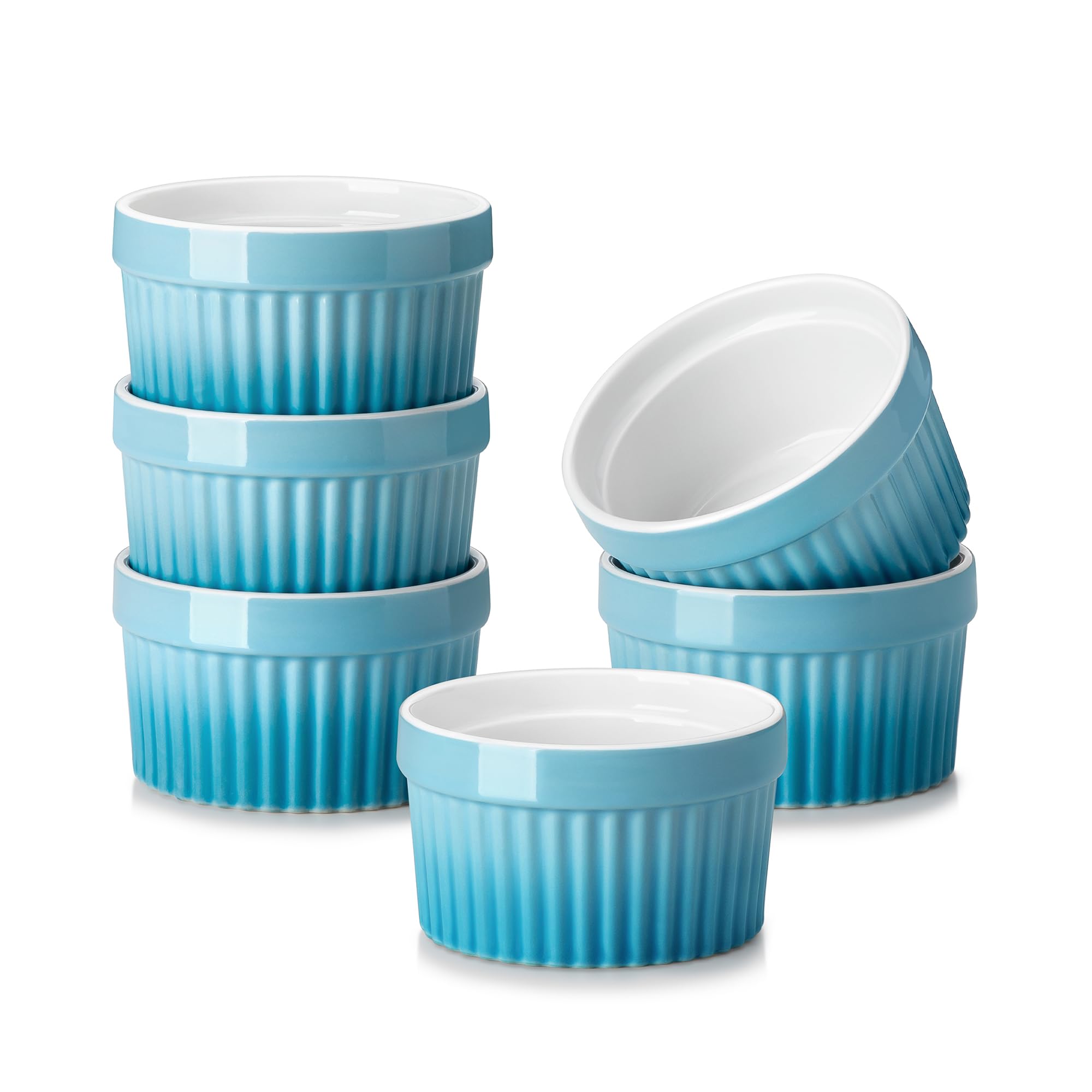 View 1 of MALACASA 4 oz Ceramic Ramekins, Oven Safe Souffle Dishes, Set of 6, Blue