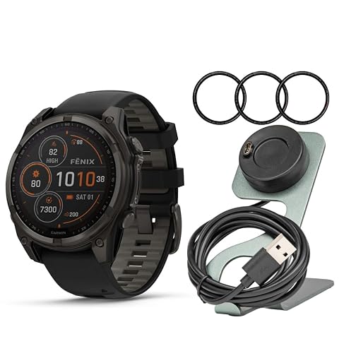 Garmin Fenix 8 Sapphire Solar 51mm Smartwatch Black and Pebble Gray Bundle with Focus Camera Charger Stand and