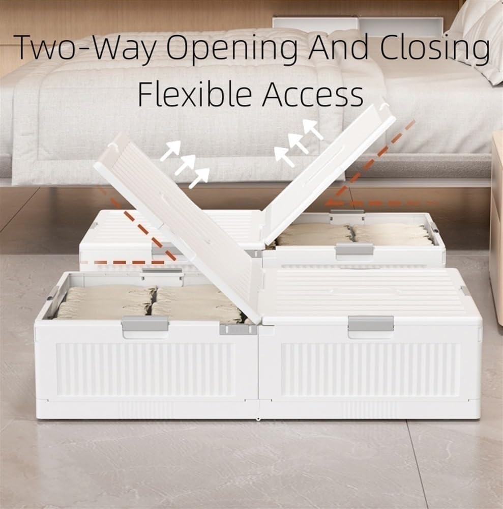 Foldable Under Bed Storage, Upgraded Stackable Storage Bins with Wheels, Storage Containers for Clothes, Shoes and Blankets(Blue,39.4 * 19.7 * 7.1in)