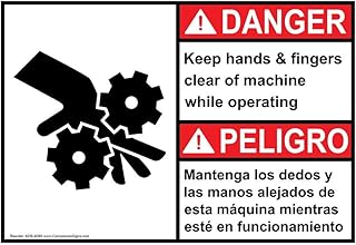 ComplianceSigns.com DANGER Keep Hands & Fingers Clear Of Machine While Operating English + Spanish ANSI Safety Sign, 10x7 in. Plastic