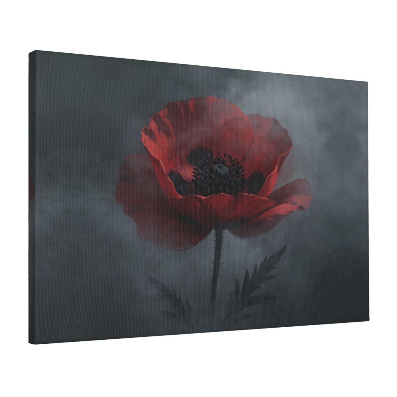 CNTDBU Dark Red Poppy Canvas Wall Art 16x24 Inch-Large Modern Painting Print for Living Room, Framed Ready to Hang Artwork for Bedroom