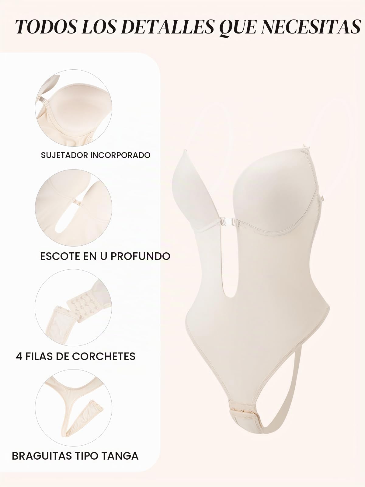 Bodi moldeador sin espalda para mujer, sujetador integrado, escote profundo, tanga con abertura, tallas grandes, uso diario
