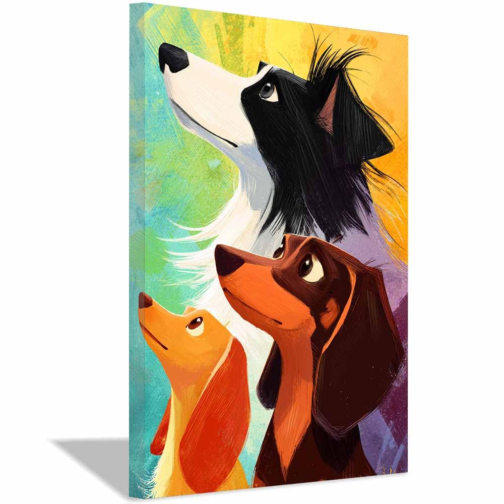 ZAMAEIU Canvas Print Wall Art Three dogs looking Abstract Dog Animal Paintings, Suitable for living room, bedroom, for Kids Room Decoretc.(orange)-30x50cm Framed
