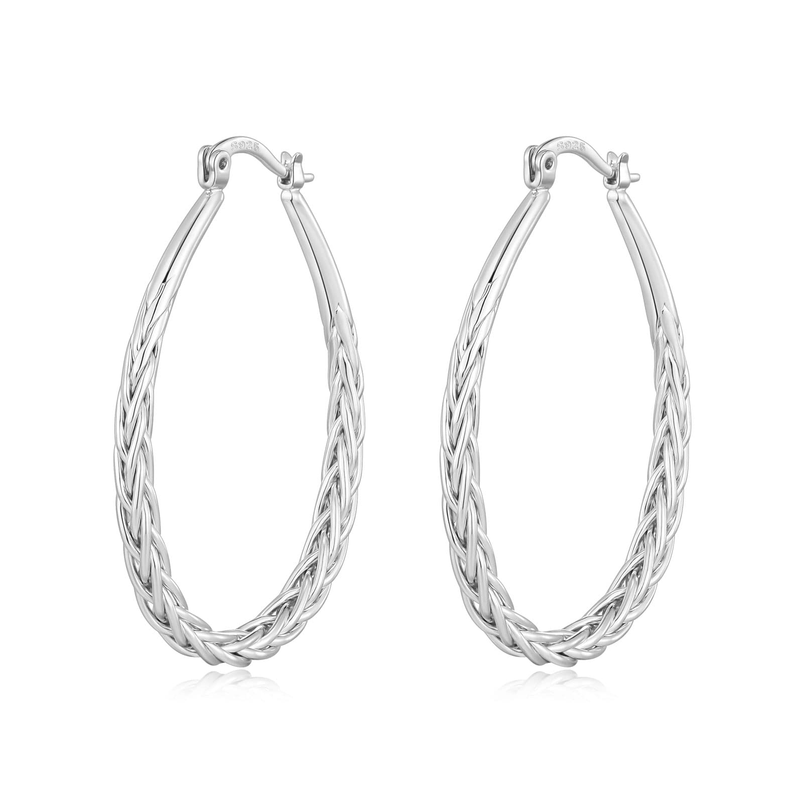 PABBEUOval Sterling Silver Hoop Earrings for Women, Lightweight Big Hoops, Hypoallergenic, 42mm-62mmRecycled Claim Standard 100