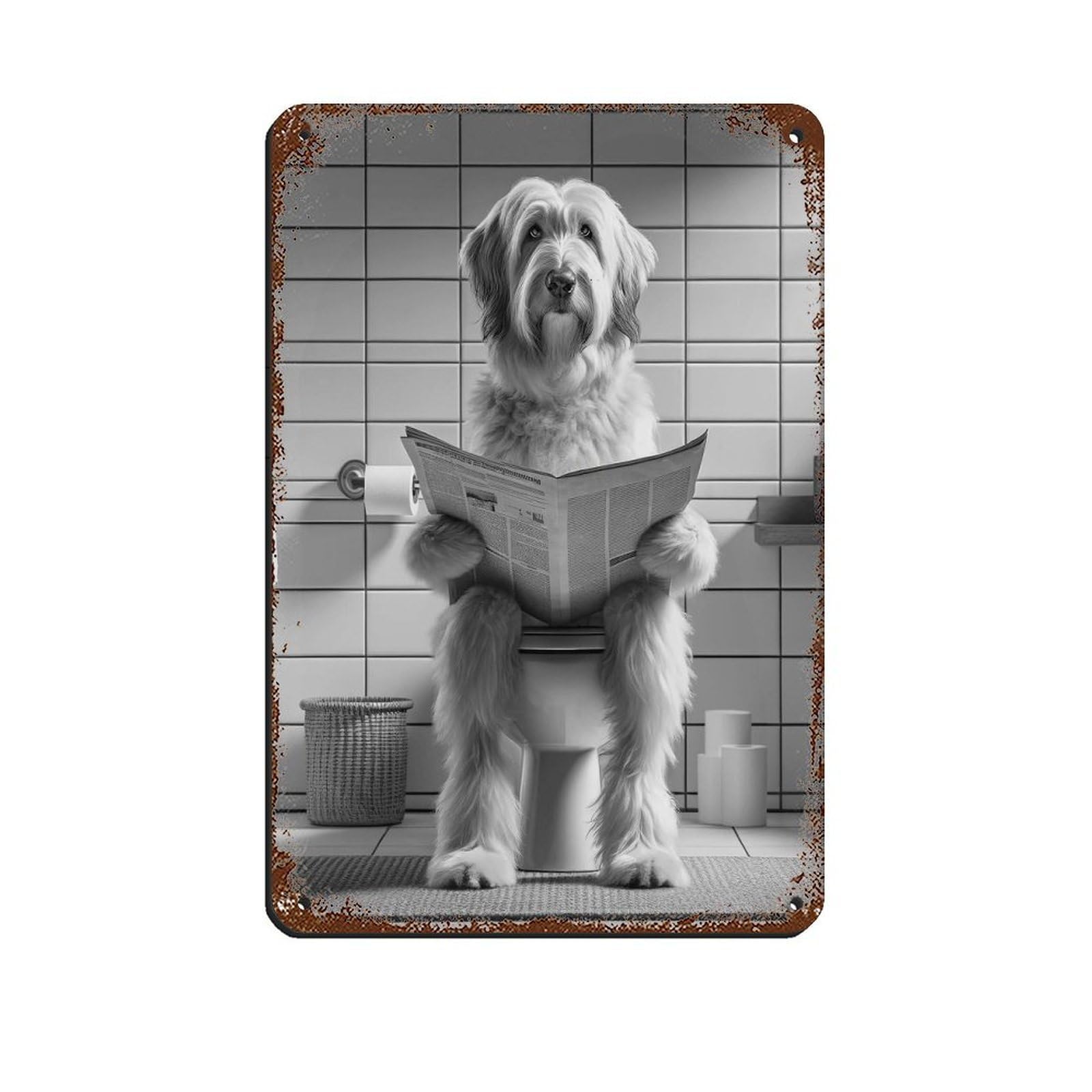 Lxwnze 20L X 30W Cm Catalan Sheepdog,Funny Bathroom Decor Tin Sign Vintage Metal Pub Club Cafe Bar Home Wall Art Decoration Poster Retro 8X12inch(20X30cm)
