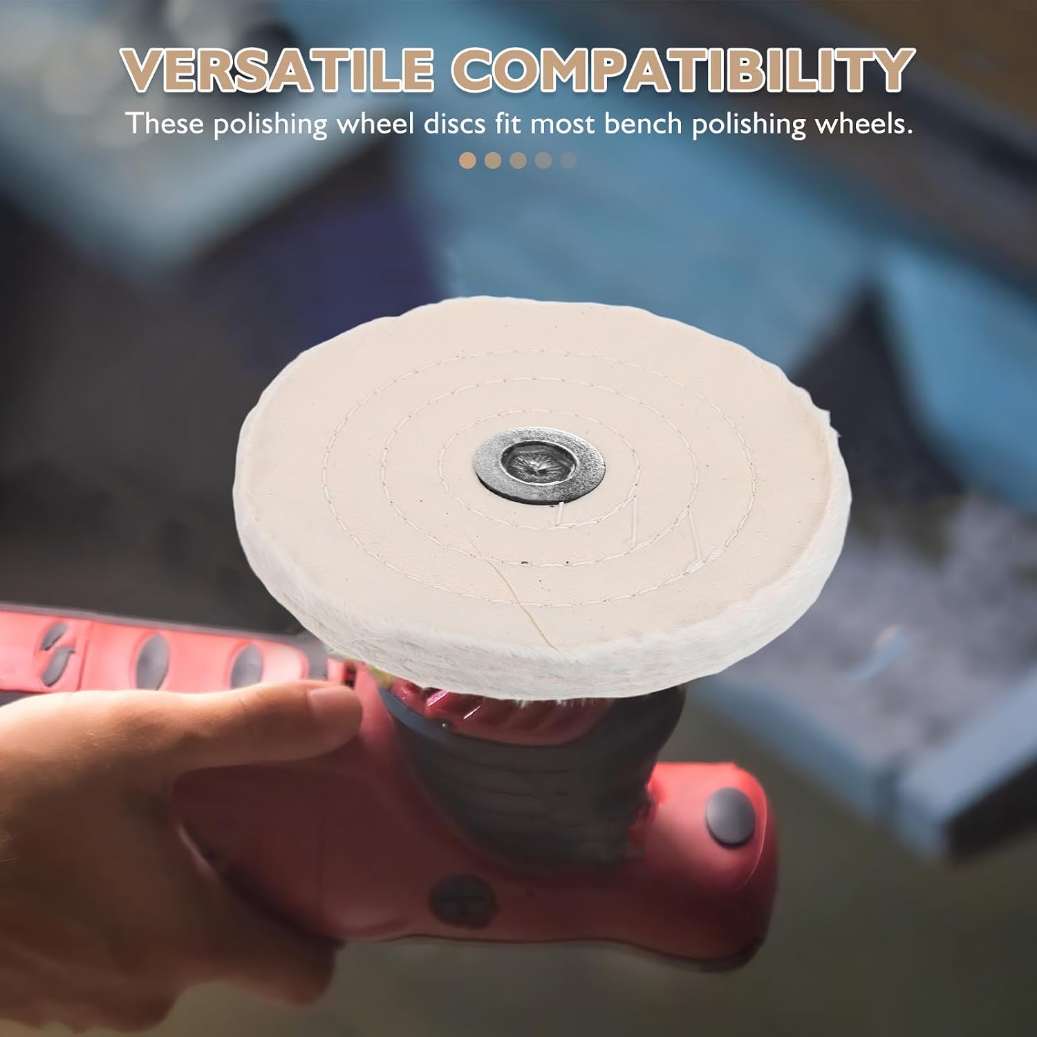 2pcs Cotton Polishing Wheel for Grinder, Buffing Polishing Disc with 16mm Hole Diameter, for Wood and Metal Surface Finishing in DIY Projects and Woodworking