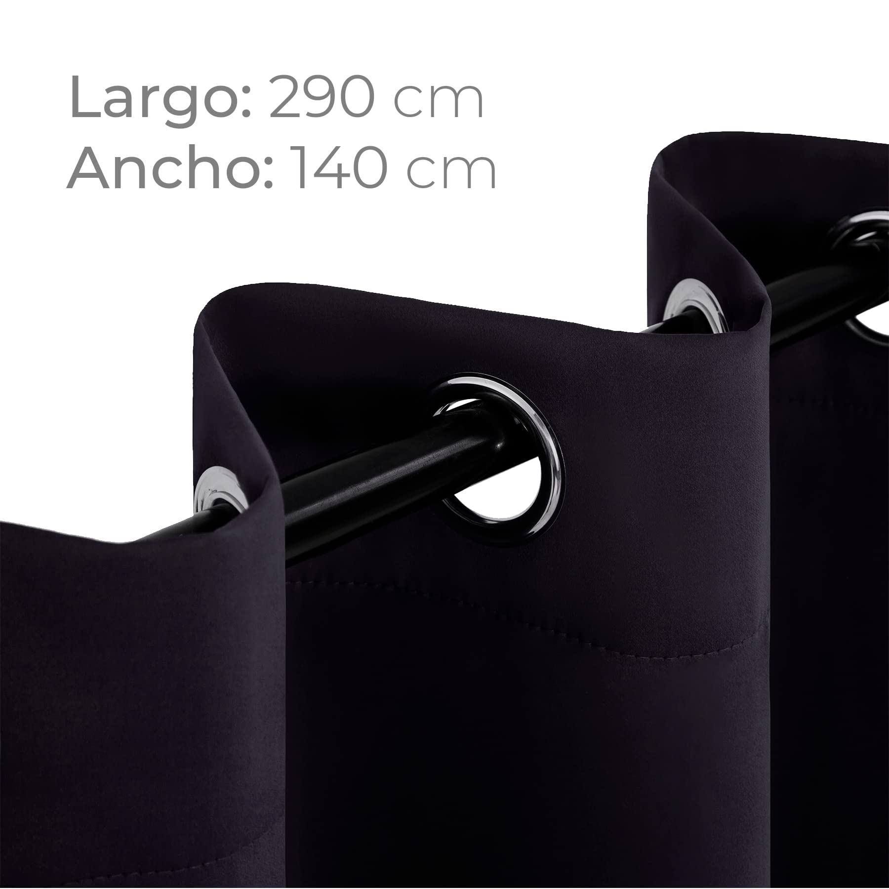 Viste tu hogar Cortinas Opacas Reversibles con Sujeción Magnética, Juego de 2 Piezas Térmicas Aislantes de Frío y Calor para Salón y Dormitorio Moderno, Poliéster Suave Antirrugas, 140x290cm, Negro