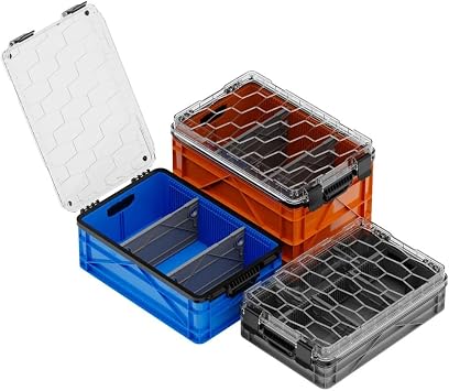 SIDIO 3 Pack Water Resistant Stackable Storage Bins for Organization - Plastic Bins with Dividers for Garage Organization, Home Storage - Heavy Duty Organizer Box Sidio Variety