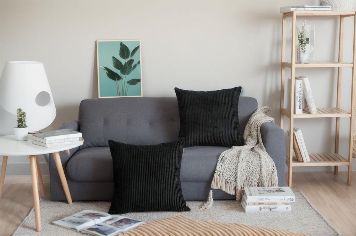 Amazon.co.jp: クッションカバー (ブラック 18x18インチ (2枚パック