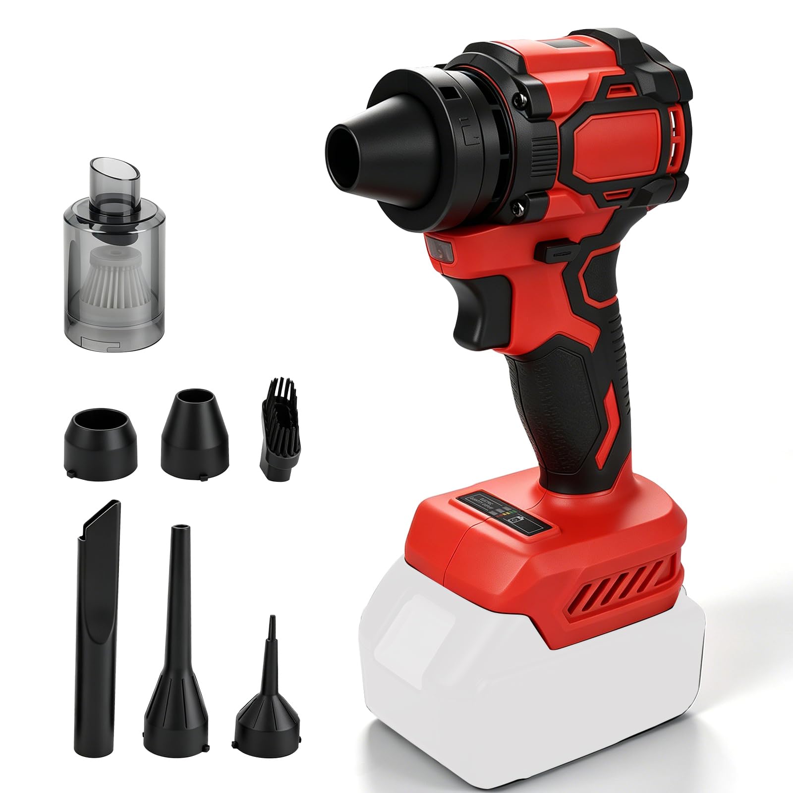 Soffiatore per foglie senza fili compatibile con Milwaukee, soffiatore portatile e aspirapolvere, ventilatore elettrico da giardino, 130000 giri/min, 6 ugelli per la cura del prato, cortile, foglie