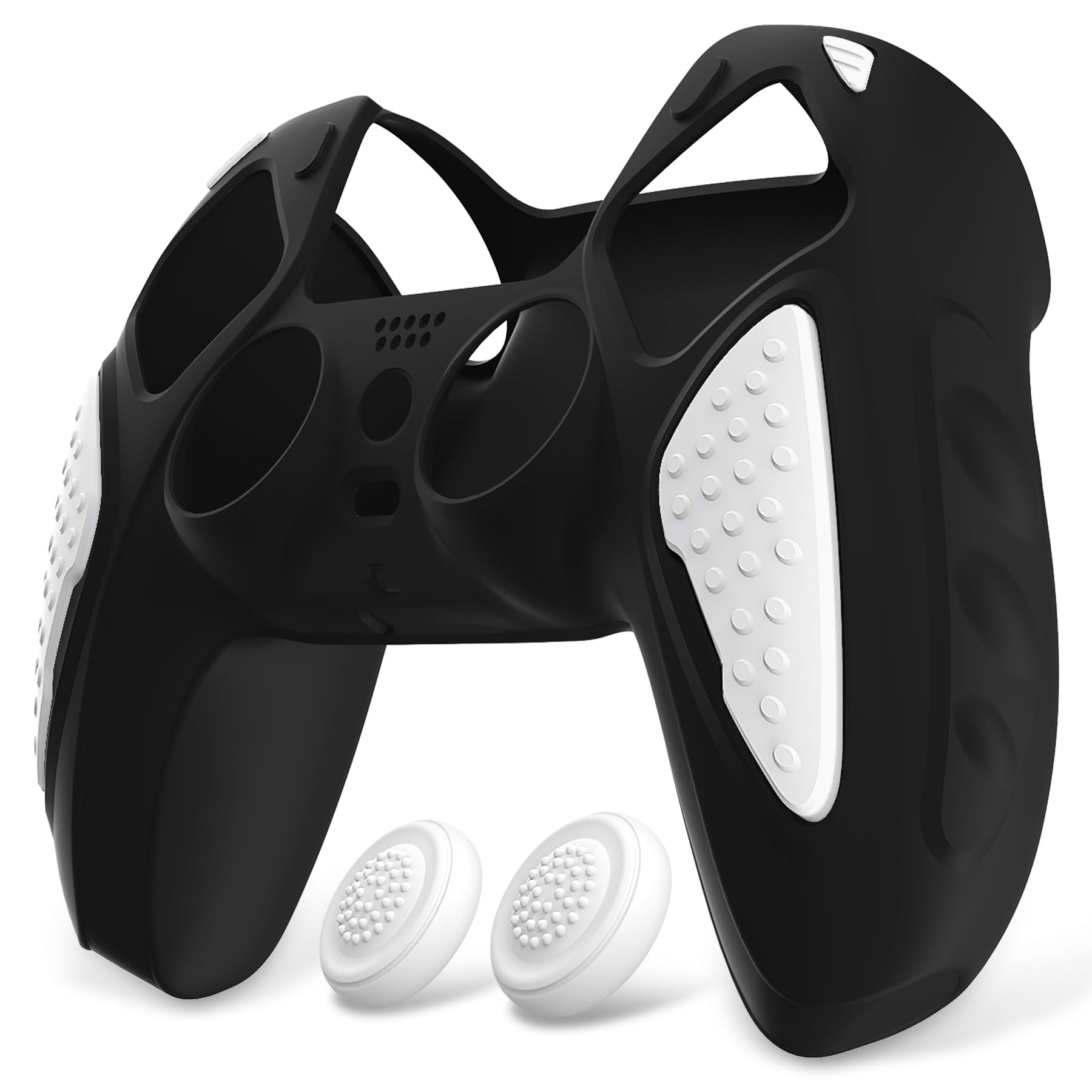 PlayVital Funda de Silicona para ps5 Mando - Carcasa de Goma Antideslizante con Tapas para Pulgar, Protector Tacto Suave, Accesorio Compatible con ps5 - Edición Knight (Gris Metalizado & Gris Oscuro) — view 16