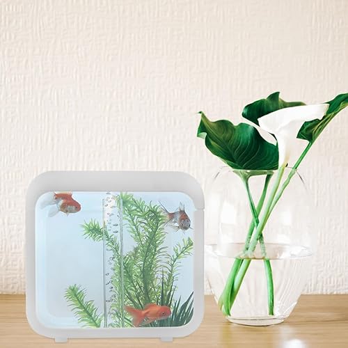 Miniatura 7 de Mini kit de tanque de peces de plástico con iluminación LED - Acuario pequeño, caja de batalla de peces, caja de paisaje ecológico, decoración de