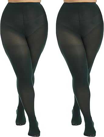 MANZI Women's 2 Pairs Plus Size Control Top Tights Ultra-Soft Panty Hose