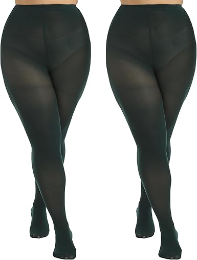 MANZI Women's 2 Pairs Plus Size Control Top Tights Ultra-Soft Panty Hose