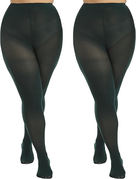 MANZI Women's 2 Pairs Plus Size Control Top Tights Ultra-Soft Panty Hose