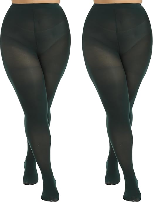 MANZI Women's 2 Pairs Plus Size Control Top Tights Ultra-Soft Panty Hose