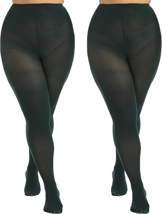 MANZI Women's 2 Pairs Plus Size Control Top Tights Ultra-Soft Panty Hose