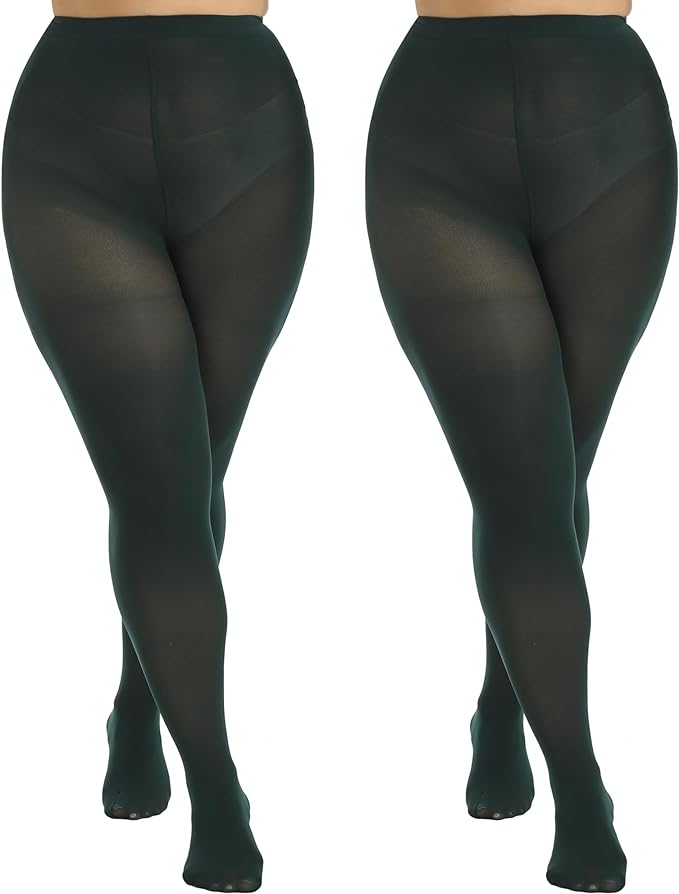 MANZI Women's 2 Pairs Plus Size Control Top Tights Ultra-Soft Panty Hose