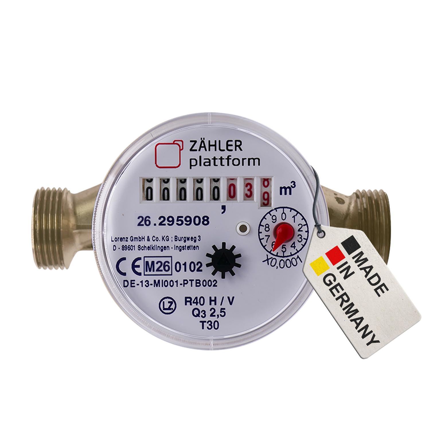 ZÄHLER plattform Wasserzähler 2026 Wasseruhr MADE IN GERMANY Qn 1,5 BL 110 mm 3/4 Zoll