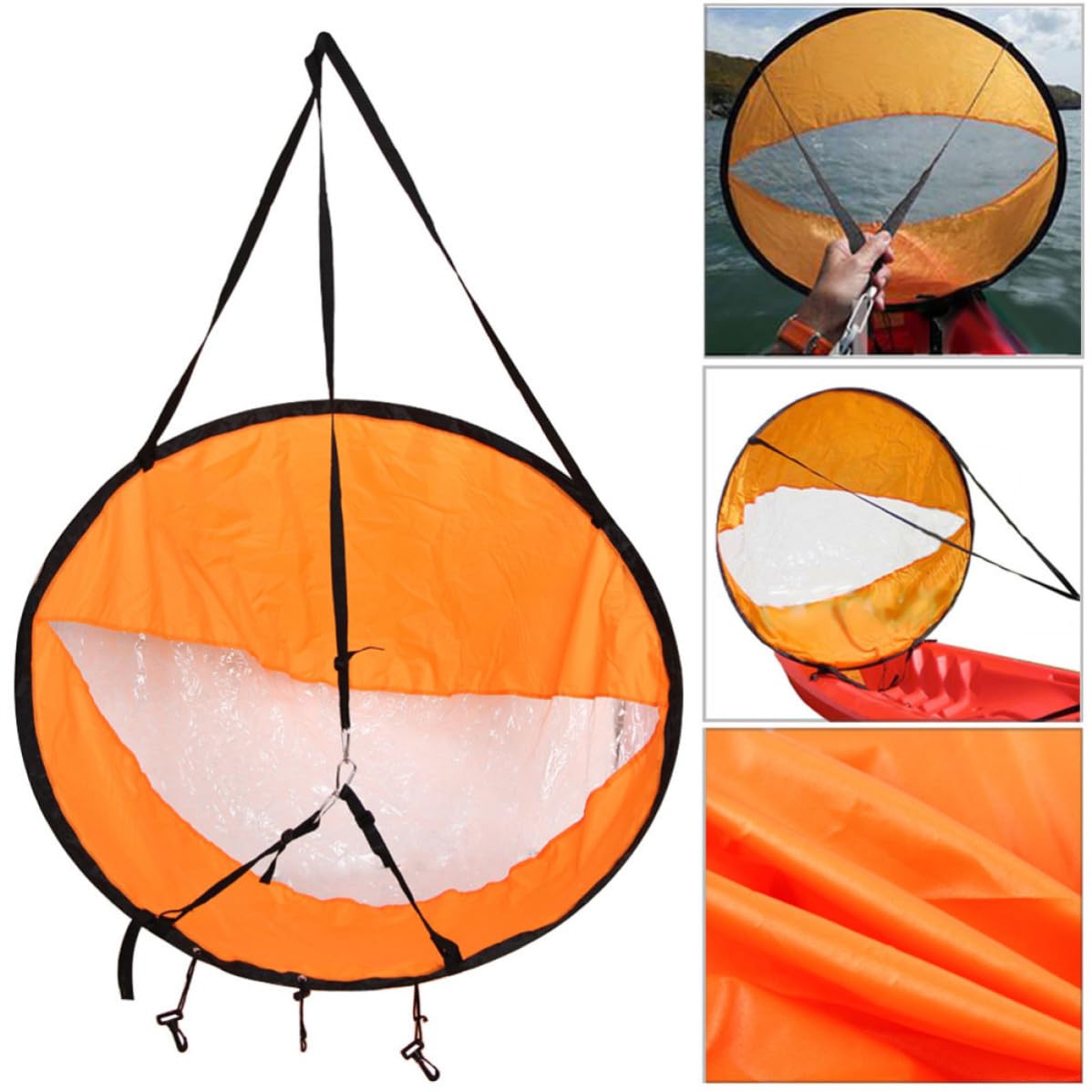 Vela de Kayak Plegable Vela de Viento para Kayak y Tabla de Paddle Surf, Poliéster Tafetán Naranja, Costuras Triple Reforzadas, para Navegación al Aire Libre
