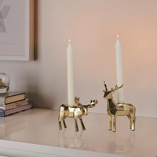 Miniatura 8 de Juego de 2 portavelas para decoración de habitación, de resina, origami, reno, alce, dorado, decoración de mesa de Navidad, para vacaciones, boda,
