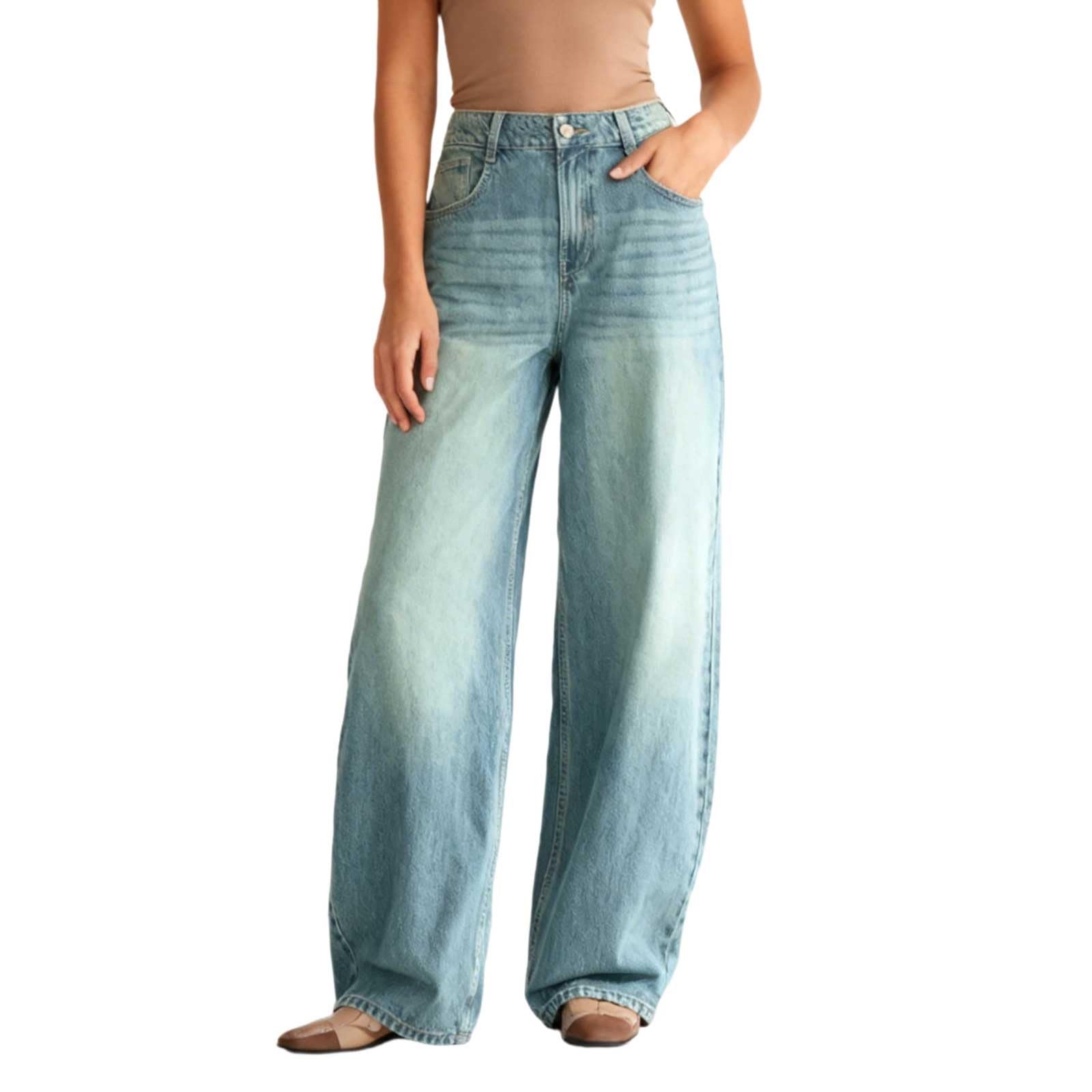 Pantalon Vaquero Mujer Pantalón Ropa Tallas Grandes Vaqueros Rectos Invierno Pantalones Tejanos Baggy Ligero Ancho Elasticos Casual Primavera