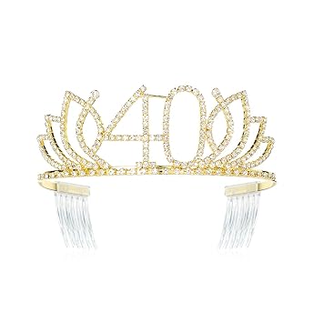 40 Birthday, Gold: Dczerong Queen 40 Birthday Tiara Women 40Th Birthday Crown Gold Rhinestone Crystal Diamond Crown