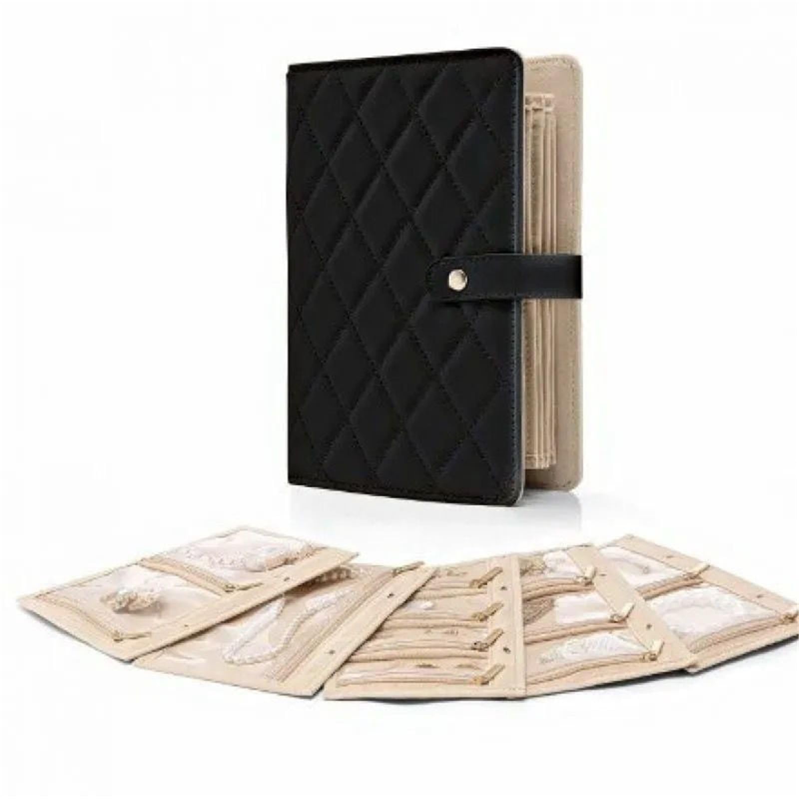 FDzkrtvm Transparent Jewelry Storage Book, Jewelry Organizer Leather Clutch Multicolor(Black)