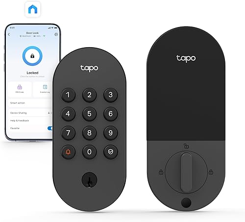 Tapo Tapo DL100 - Cerradura de puerta inteligente Wi-Fi, botones táctiles sin llave, acceso personalizado con monitoreo en la aplicación, bloqueo