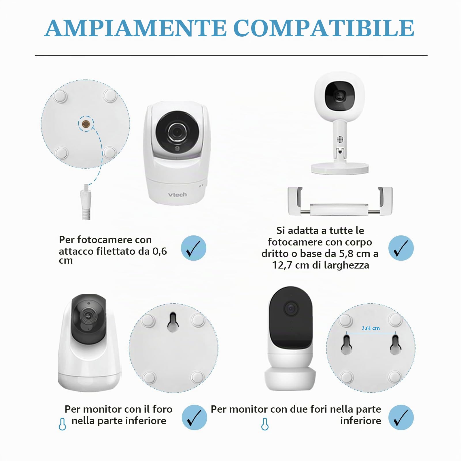 Supporto per baby monitor, 170 cm, altezza regolabile, compatibile con Nanit, Owlet, Infant Optics DXR-8 Pro, VTech, Vava, Eufy & Allen Baby Camera con filettatura da 1/4"
