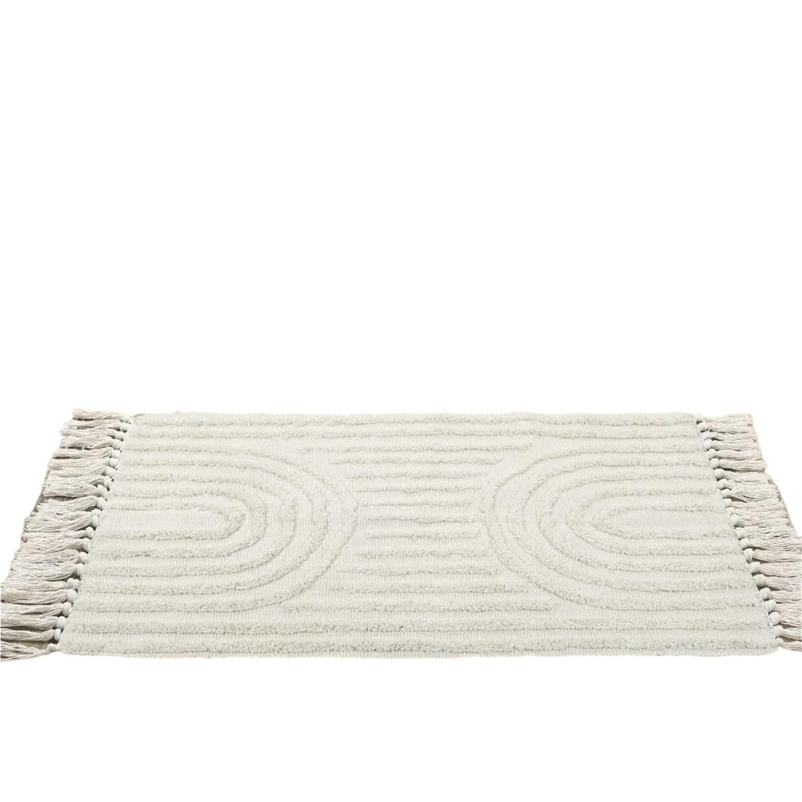 Tappeto da bagno in cotone, lavabile, con nappe, decorativo, per soggiorno, morbido, beige, per hotel e case, perfetto per terrazza e uso interno