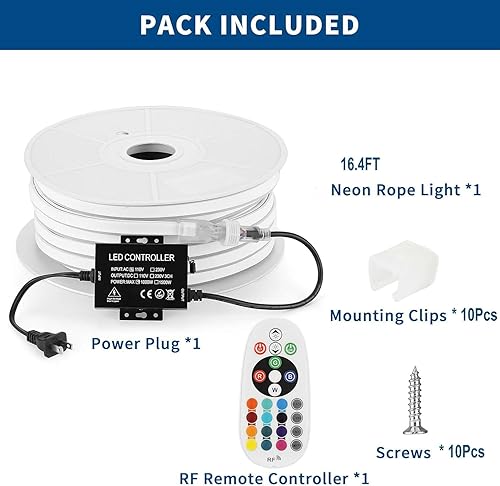 Vista 25 de FORT Tira de luces LED de neón blanco cálido, 100 pies, 98.4 ft, CA, flexible, 110 V, 120 V, tira de luces LED para exteriores, impermeable