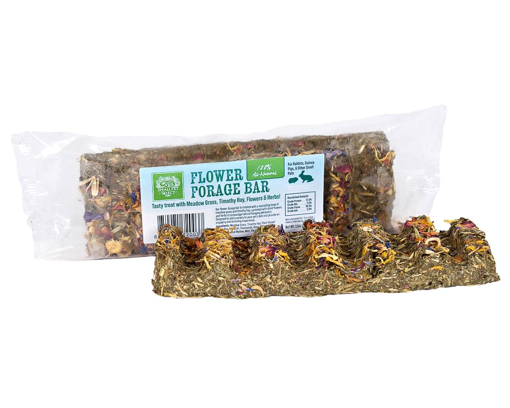 Flower Forage Bar by Small Pet Select – All-Natural Treat with Timothy Hay, Meadow Grass & Flowers for Rabbits, Guinea Pigs & More
