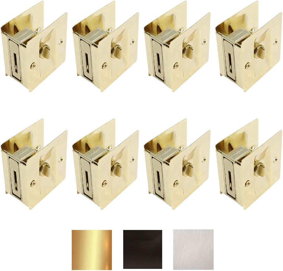 Litepak Pocket Door Lock Privacy Sliding Elegant Easy Install w Screws (8 Pack, Polished Brass)