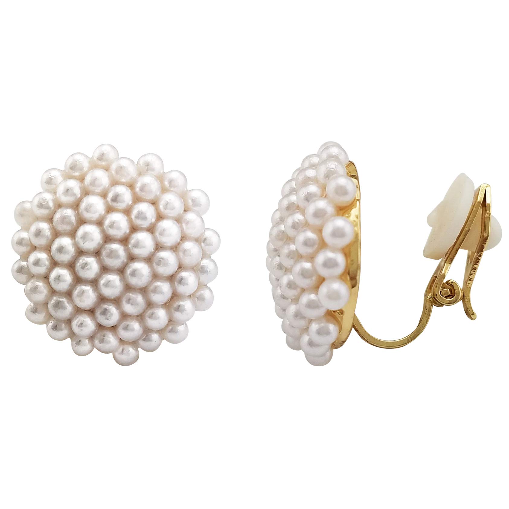 HAISWETNon Pierced Simulated Pearl Cluster Statement Clip on Earrings Stud Gold Tone