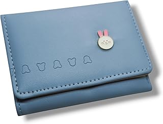 محفظة انيقة صغيرة لطيفة بتصميم زهور عالية الجودة، 3 طيات بسعة عالية، حامل بطاقات للعملات المعدنية، مقاومة للماء، محفظة للنساء (ازرق فاتح 2)