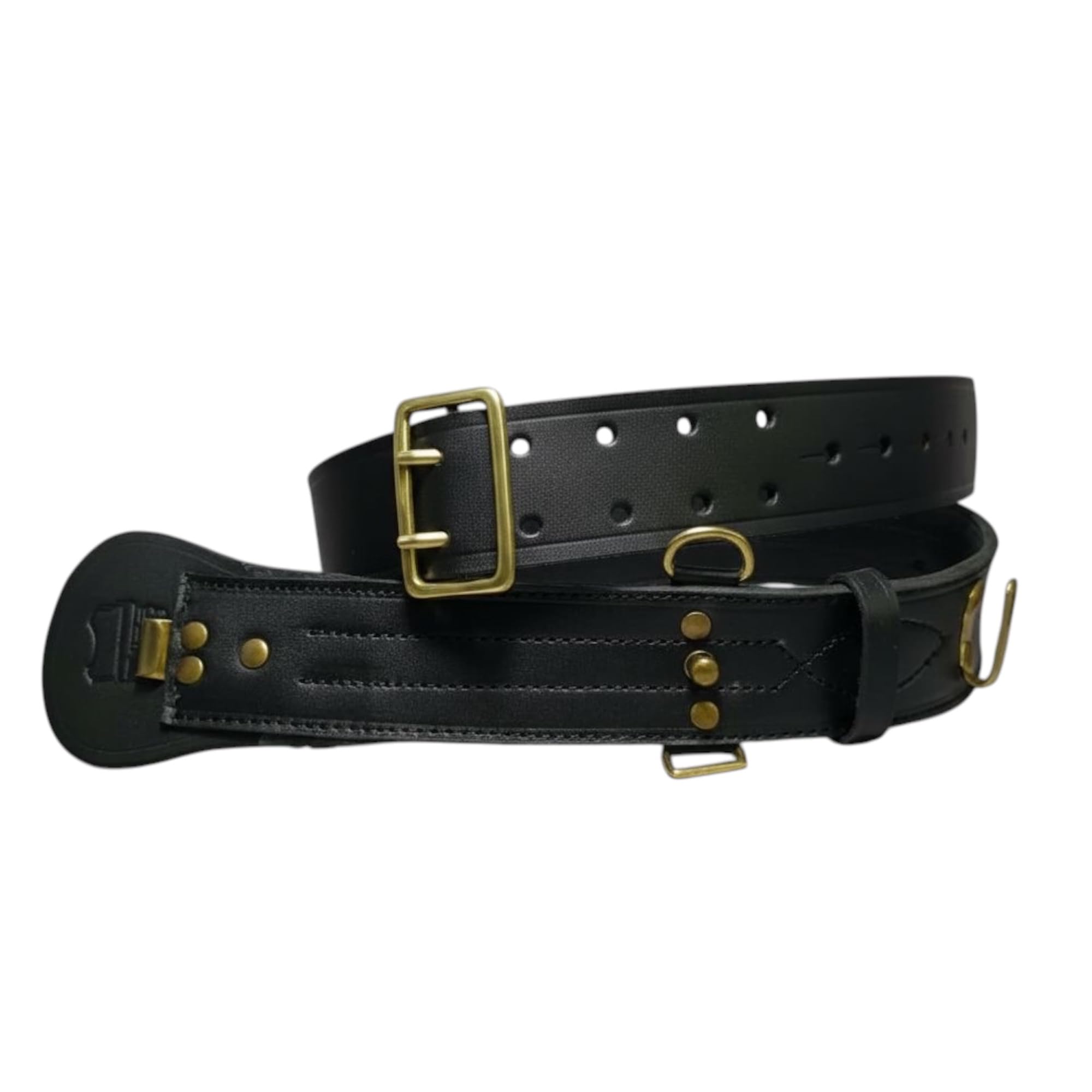 Sam Browne - Cinturón con correa para el hombro, cinturón de cuero genuino estilo policía y militar, cinturón ajustable de cuero negro con hebillas de latón macizo para uniformes, ceremonias y