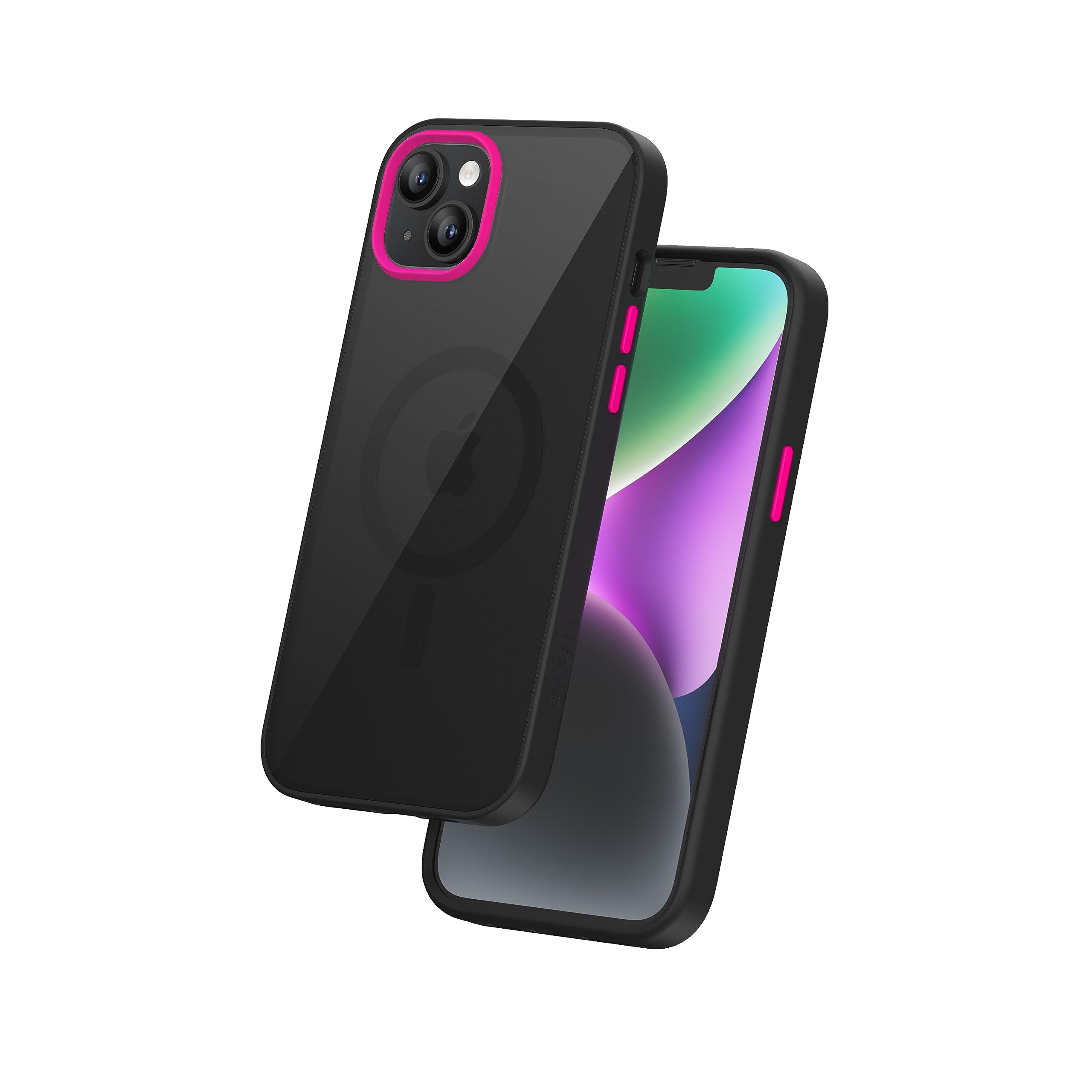 FLOLAB Surtect Tri-Fusion Magnetic for iPhone 14 Plus Phone Case Protective Slim Design Magsafe Compatible Military Grade Black Frame Black Backplate
