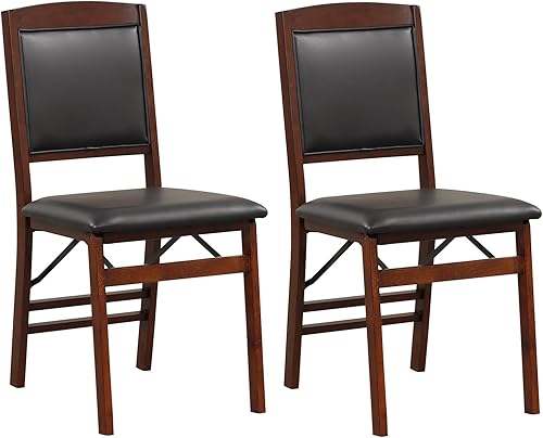 GOFLAME Juego de 2 sillas plegables de comedor, sillas plegables con asiento acolchado de PVC y respaldo alto, sillas laterales de madera, paquete