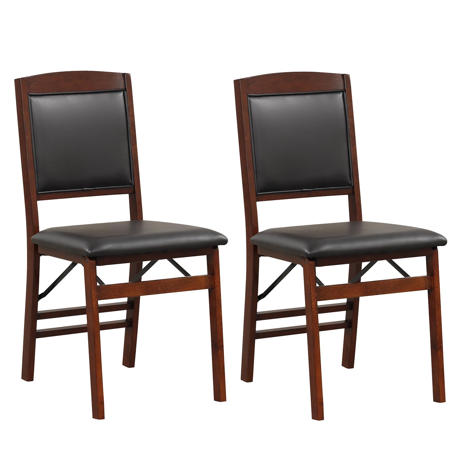 GOFLAME Folding Dining Chairs Set of 2, Foldable Chairs with PVC Padded Seat & High Backrest, Wooden Side Chairs, 2 Pack Dining Chairs for Living Room, Kitchen, Restaurant