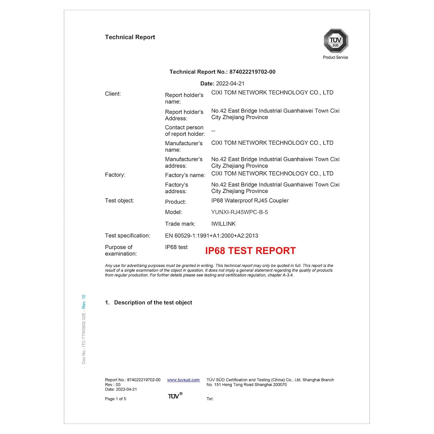 iwillink Cat6 Waterproof RJ45 Coupler, Shielded Female to Female Waterproof Ethernet Coupler, IP68 Ethernet Outdoor LAN Cable Connector for Cat5/Cat5e/Cat6 Ethernet Cable PoE, 5 Pack